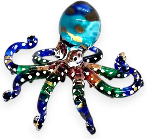 Miniatura 15 de WitnyStore Figura pequeña de pulpo arcoíris punteado dorado de 5½ pulgadas, pulpos de vidrio soplado a mano, calamares, sepia, moluscos marinos