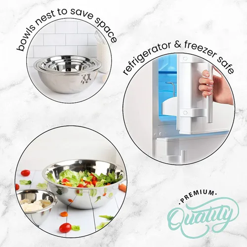Miniatura 7 de WHYSKO - Juego de tazones de acero inoxidable para preparación de comida (set de 5 piezas) para el hogar, refrigerador y cocina, organizadores