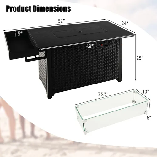 Miniatura 4 de Tangkula Mesa para fogata de propano para patio, fogata de gas de mimbre de 52 pulgadas con protector contra el viento y estante extendido, salida