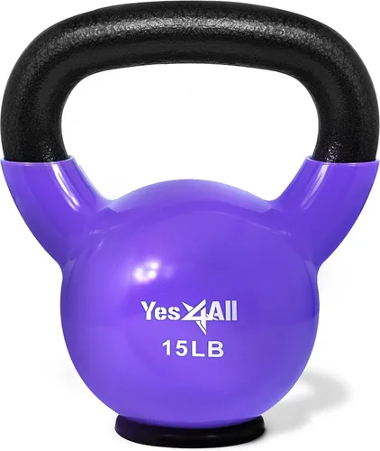 Yes4All Juego de pesas rusas con base de goma, pesas rusas para mujer, pesas rusas de entrenamiento de fuerza (10-65 libras)