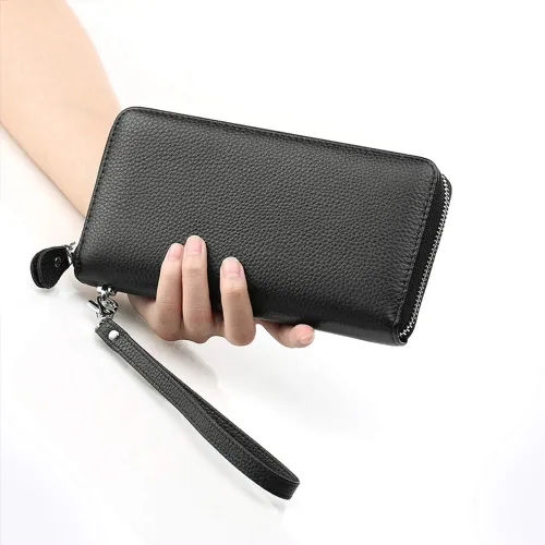 Miniatura 5 de Moflycom - Cartera de cuero genuino para mujer con cierre y seguridad RFID