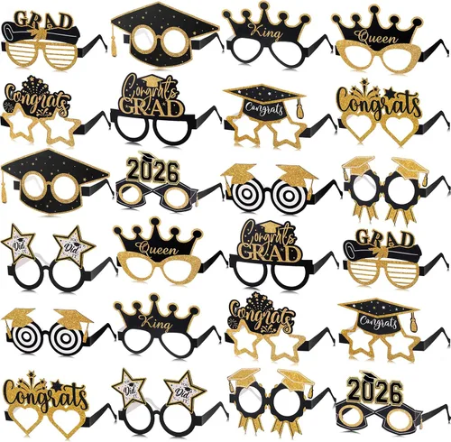 Sabary 24 lentes de graduación de oro negro 2026 para la clase de 2026, accesorios para cabina de fotos de graduación, gafas de sol de graduación