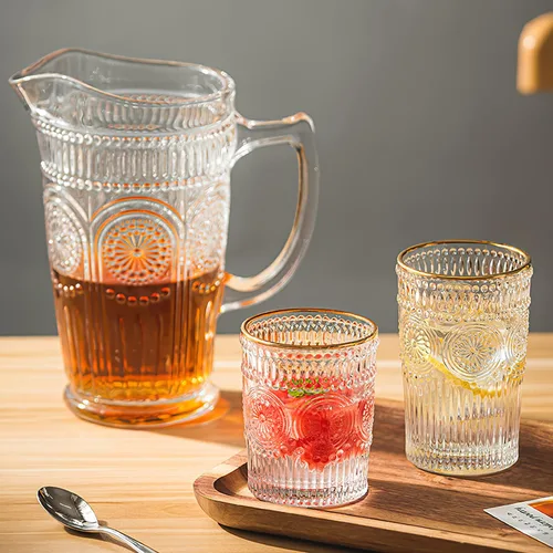 Miniatura 6 de Kingrol Jarra de vidrio de 50 onzas, jarra de agua vintage para té helado, jugo, leche, bebidas, jarra de vidrio resistente al calor para agua