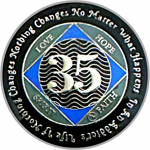 Miniatura 34 de (Años 1-55) NA Medallón de 7 años, plata, chapado en color azul, narcóticos cubiertos de epoxi Moneda anónima (NA 7 años medallón)