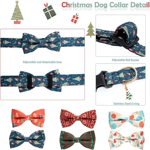 Miniatura 5 de Collar de algodón para perros de Navidad con pajarita, collares de perro verde para hembras, machos, perros pequeños, medianos y grandes, con dije