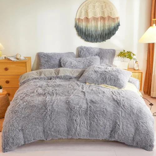 Miniatura 30 de Besfunny Juego de funda de edredón de felpa mullida y acuática Twin Set – Juego de ropa de cama de piel sintética de felpa acuática de 2 piezas