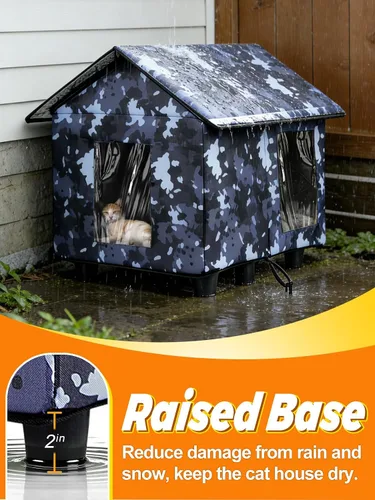 Miniatura 2 de Casa elevada aislada para gatos al aire libre resistente a la intemperie, 20 x 19 x 17 pulgadas, parte superior de PVC impermeable y forro