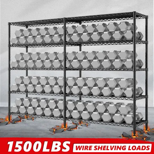 Miniatura 8 de Estantería de metal de 5 niveles con carga de 1500 libras, estantes de despensa de alambre ajustables para almacenamiento, estantes de cocina