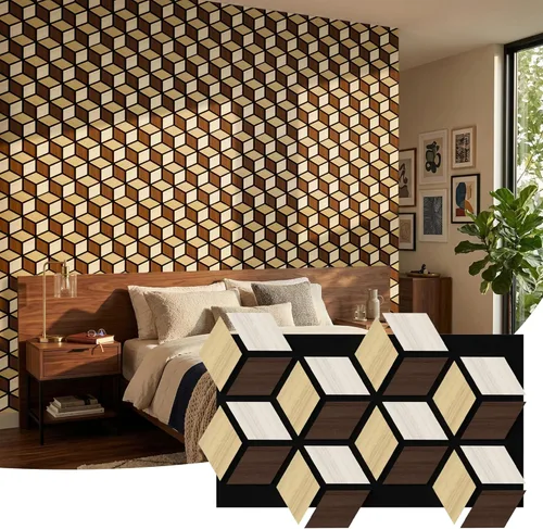 Paquete de 4 paneles de pared acústicos, PVC 3D de 27 x 18 pulgadas, paneles de pared de madera insonorizados para decoración de pared interior,