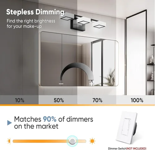 Miniatura 8 de Luminarias LED Modernas de Baño Sobre Espejo, 3 Luces de Tocador Regulables, Luz de Tocador de Baño Acrílica Negro Mate, 2700K-6500K Ajustable