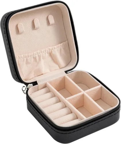 KElofoN Organizador de joyas de viaje, joyero de viaje, caja organizadora de joyas pequeña para niñas y mujeres (negro)