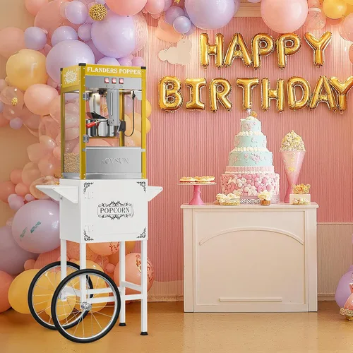 Miniatura 8 de ROVSUN Máquina de palomitas de maíz con carrito, ruedas y hervidor de 10 onzas que hace hasta 4 galones certificado ETL, máquina de palomitas