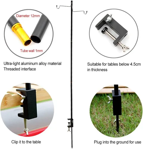 Miniatura 6 de Soporte para linterna de campamento, aleación de aluminio, colgador de lámpara plegable con bolsa de almacenamiento, poste de lámpara plegable