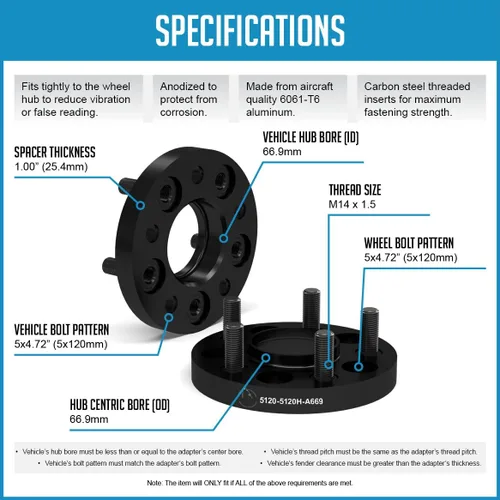 Miniatura 5 de Wheel Accessories Parts 2 adaptadores de espaciadores de rueda centrados en buje 5 en 4.724 in 0.197x4.724 in 1.00" de grosor 0.551 in 1.50