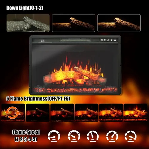Miniatura 6 de Insertos de chimenea eléctrica de 26 pulgadas, 1500W empotrado en pared con control remoto, temporizador, 6 niveles de brillo y 5 velocidades