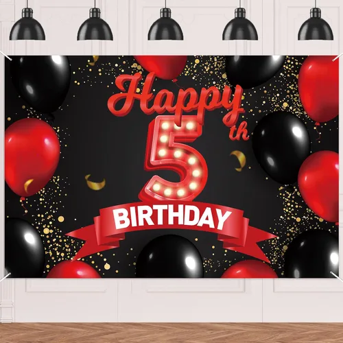 Miniatura 27 de Cartel de feliz cumpleaños 15 color rojo y negro, decoración temática de globos para niñas y mujeres, princesas de 15 años, fiesta de cumpleaños