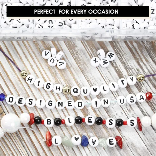 Miniatura 6 de Incraftables 1200 cuentas redondas de letras para la fabricación de joyas (0.27 pulgadas), letras de la A a la Z, alfabeto negro para pulseras