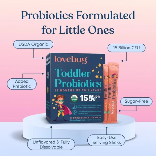 Miniatura 4 de LOVEBUG Polvo probiótico para niños con fibra prebiótica – Apoyo inmunitario y alivio del estreñimiento – Probióticos orgánicos USDA para la salud