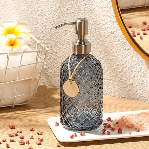 Miniatura 6 de MOCLIF Dispensador de jabón transparente de 16 onzas con bomba de acero inoxidable 304 a prueba de óxido para baño, cocina, dispensador de jabón