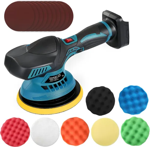 Kit de pulidor inalámbrico para automóvil compatible con batería Makita de 18 V, amortiguador orbital de 6 pulgadas, ajustable de 6 velocidades,