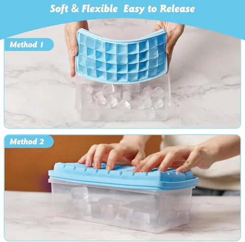 Miniatura 4 de Bandeja de silicona para cubitos de hielo con tapa a prueba de fugas y contenedor de almacenamiento para congelador, 36 piezas sin BPA, cubierta Rojo