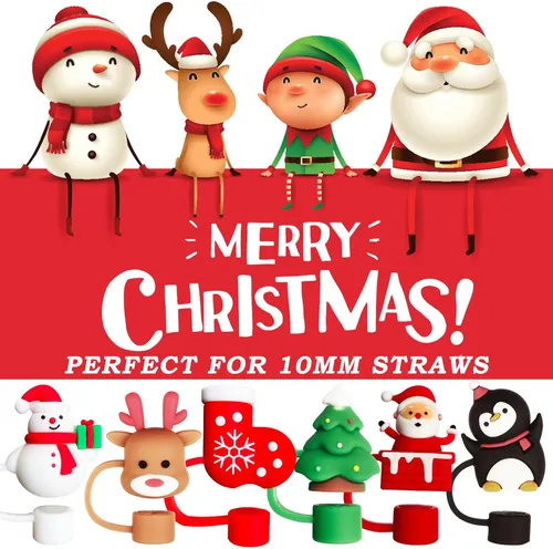 Miniatura 2 de 6 piezas de cubiertas de pajita para taza Stanley de Navidad, tapa de pajita de silicona para vaso Stanley de 30 y 40 oz con asa, cubiertas de punta