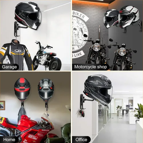 Miniatura 7 de Soporte para Casco de Motocicleta (Paquete de 2) de Montaje en Pared, Perchero para Casco con Rotación de 180° con Gancho Doble para Casco
