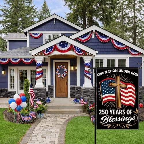 Miniatura 4 de Blessings 250 Years America Garden Flag, 250 Anniversary USA Flag America Patriotic Banner 250 Year One Nation Under God 4th of July - Bandera