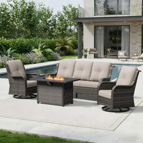 Miniatura 36 de Joyside Juego de sillas de mimbre para patio, juego de 3 piezas de mimbre para exteriores con 2 sillas reposabrazos y 1 mesa auxiliar para terraza