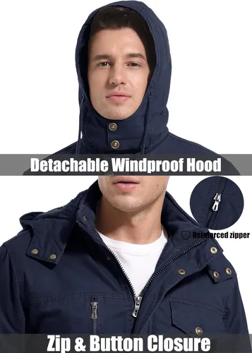 Miniatura 4 de MAGCOMSEN Men's Winter Coat Military Jacket Fleece Lined Parka Cotton Cargo Jacket