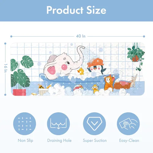Miniatura 3 de AmazerBath Alfombra de baño antideslizante para bebé, tapete de baño infantil de dibujos animados para bañera, 40 x 16 pulgadas, tamaño completo