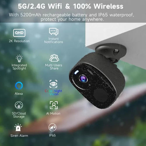Miniatura 2 de 4 unidades de cámaras de seguridad 2K inalámbricas para exteriores, cámara de vigilancia para interiores del hogar, cámaras de seguridad WiFi Gris