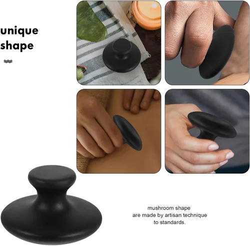 Miniatura 7 de Beavorty Paquete de 2 piedras de masaje de hongos naturales Bianshi Jade masajeador de mano para terapia facial y corporal de spa, mejora