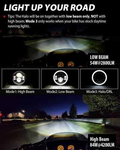 Miniatura 3 de Z-OFFROAD - Faro delantero LED de 7 pulgadas para motocicleta con halo DRL blanco, kit DOT, compatible con Harley Davidson Street Glide Road King