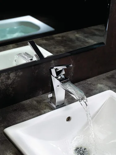 Miniatura 2 de Ara - Grifo de lavabo central de una sola manija con boquilla de canal y acabado de drenaje emergente: cromado