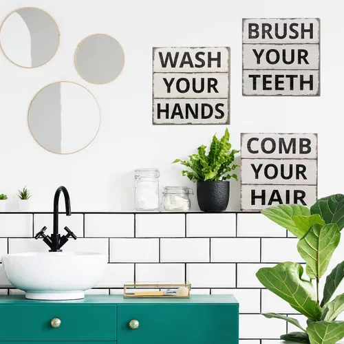 Miniatura 3 de Barnyard Designs Letrero de hojalata vintage, diseño de casa de campo primitivo, con citas para el baño (Wash Your Hands)