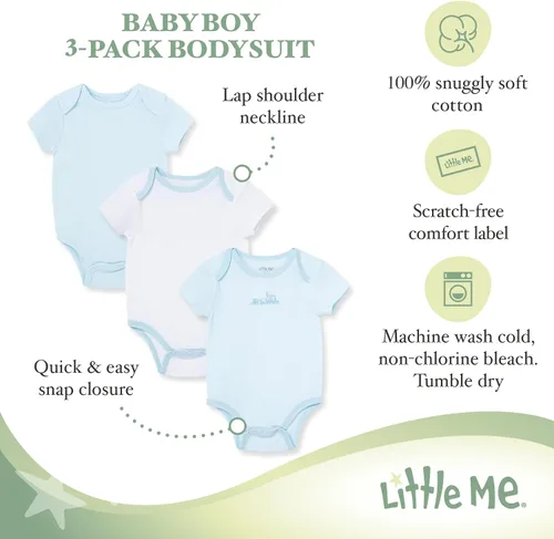 Miniatura 3 de Little Me Ropa para bebé, paquete de 3, 100% algodón, sin arañazos, recién nacido a 9 meses