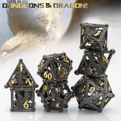 Miniatura 6 de DND - Dados de águila con diseño de águila de 7 piezas, metal DND para Dungeons and Dragons D&D para juegos de rol RPG (negro)
