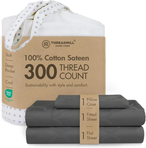 Miniatura 69 de Threadmill Sábanas 100% Algodón para Cama Tamaño King Juego de Sábanas de 4 Piezas para Cama King Suave, Transpirable y Ligero Satén de Damasco