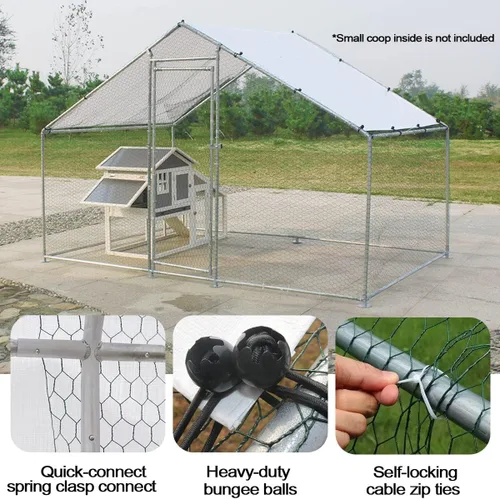 Miniatura 2 de Gallinero de metal para exteriores, extra grande, para gallineros, corren en jaula de aves de corral para patio con cubierta para pollos, conejos