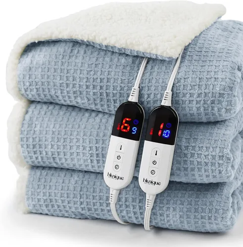 Miniatura 13 de Manta térmica eléctrica Twin Waffle, 62 x 84 pulgadas, manta de calentamiento rápido, 6 niveles de calefacción y 10 horas de apagado automático