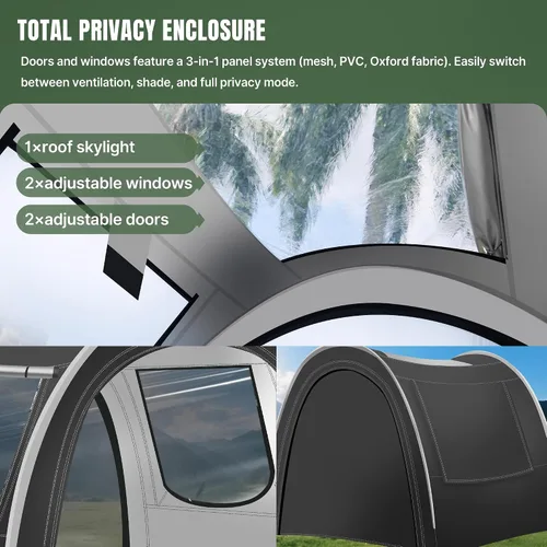 Miniatura 3 de Tienda de campaña para túnel y camping, 82 x 71 x 65 pulgadas, 2/3/4 personas, diseño de tres capas con malla / PVC / tela Oxford Glamping tienda