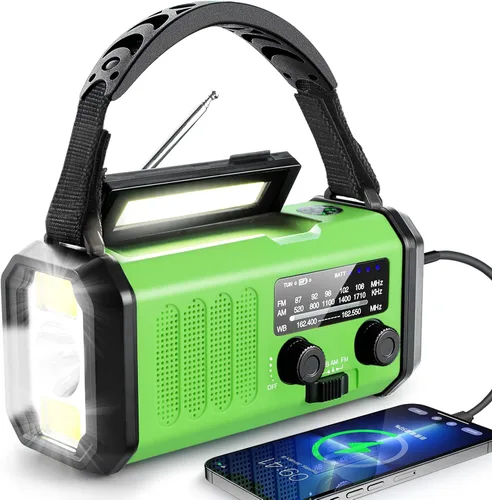 Miniatura 9 de Radio meteorológica NOAA 20000mAh Radio de manivela de emergencia Solar Panel, AM/FM Portable Battery Operated with LED Flashlight & SOS Alarm