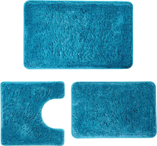 Miniatura 12 de Juego de alfombras de baño de lujo de 3 piezas con alfombra de inodoro en forma de U, fondo de goma antideslizante, microfibra gruesa, felpa suave