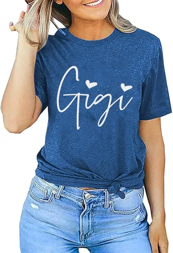 Miniatura 3 de Gigi - Camisetas para abuela, mujer, con gráfico Gigi con corazones, de manga corta