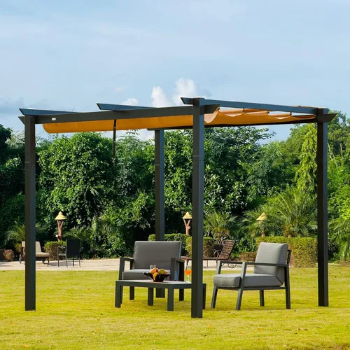 Miniatura 11 de Domi - Pérgola retráctil para exteriores de 10 x 13 pies, moderna pérgola de enrejado de uva con toldo para sombra, refugio de aluminio para patio