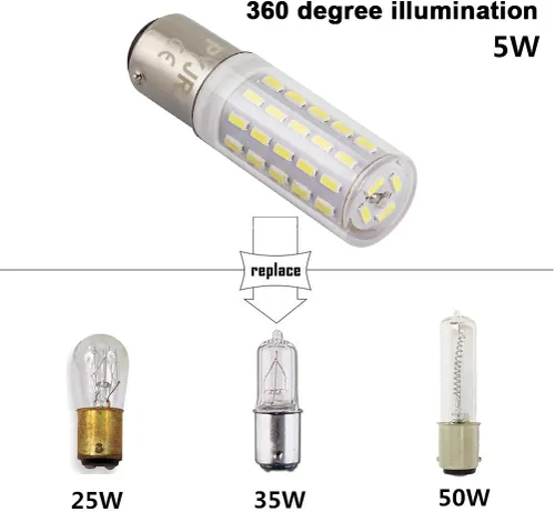 Miniatura 6 de Ba15d - Bombilla LED para máquina de coser de 5 W, base de bayoneta de doble contacto, bombilla halógena de repuesto T3/T4/C7/S6, AC100V-240V, luz