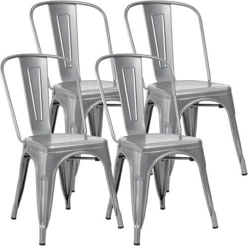JUMMICO Silla de comedor de metal apilable para interiores y exteriores, sillas vintage industriales, bistró, cocina, cafetería, con respaldo, juego