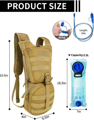 Miniatura 3 de SMONT Mochila táctica Molle de hidratación de agua para correr, ligera con vejiga de agua de 2.5 L para hombres que caminan