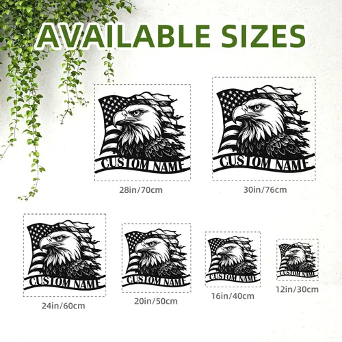 Miniatura 5 de Letrero de metal personalizado de águila y bandera estadounidense, arte de pared patriótico con nombre personalizado, decoración de hierro